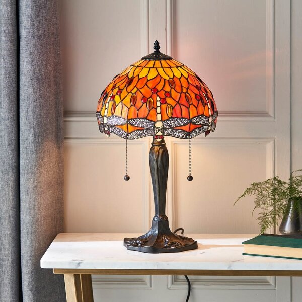 Endon 64092 - Настолна лампа Tiffany DRAGONFLY 2xE27/60W/230V Ø 30 см