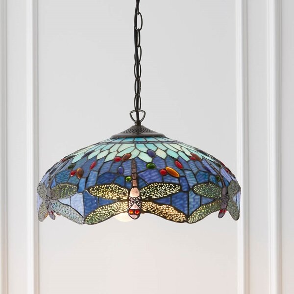 Endon 64080 - Полилей на верига Tiffany DRAGONFLY 3xE27/60W/230V Ø 41 cm