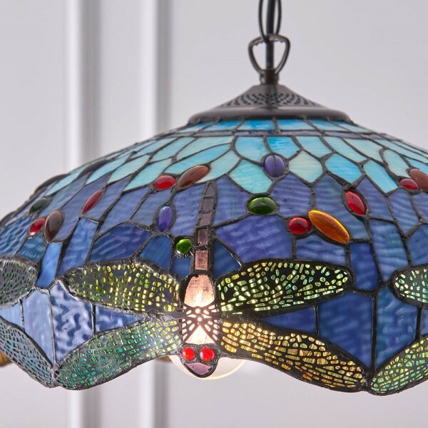Endon 64080 - Полилей на верига Tiffany DRAGONFLY 3xE27/60W/230V Ø 41 cm