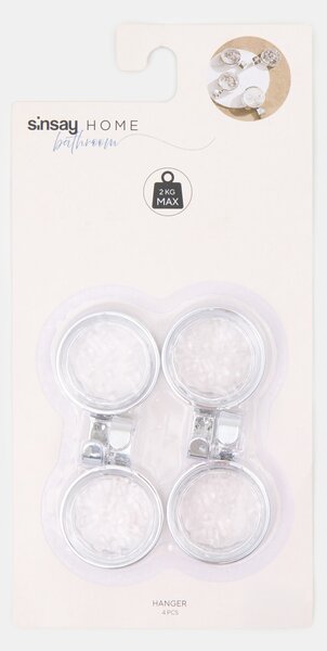 Sinsay - Комплект самозалепващи се закачалки за баня 4 pack - clear