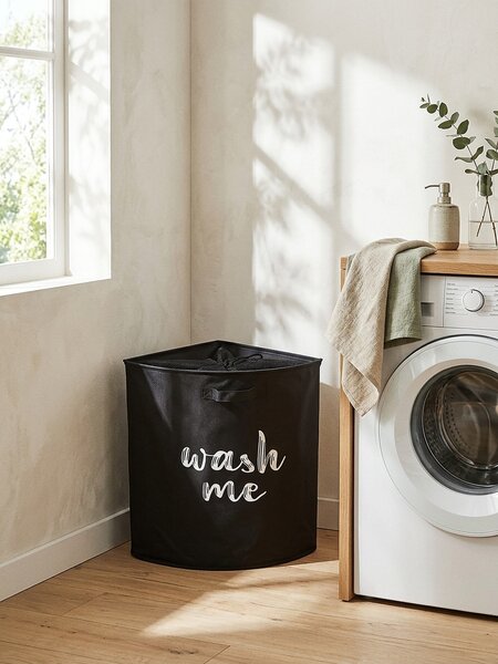 Sinsay - Кош за пране с надпис WASH TIME - черeн