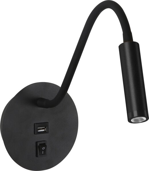 Brilagi - LED Гъвкав аплик с USB порт MAYA LED/3W/230V черен