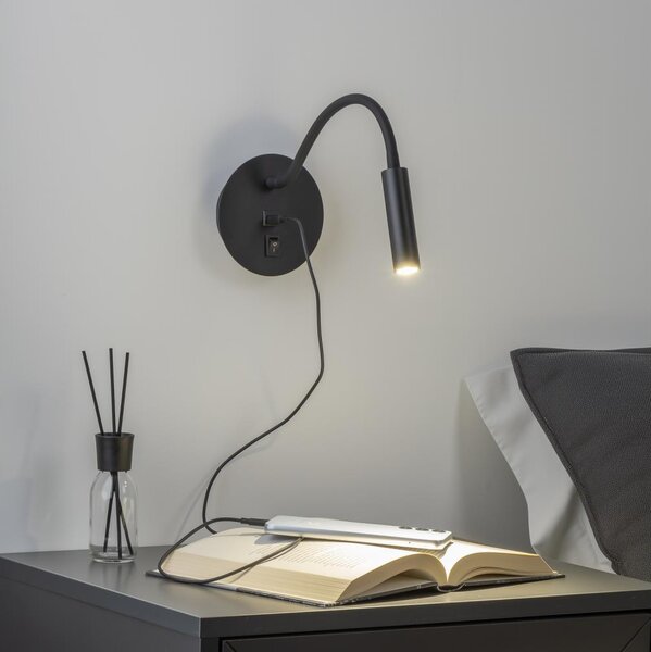 Brilagi - LED Гъвкав аплик с USB порт MAYA LED/3W/230V черен