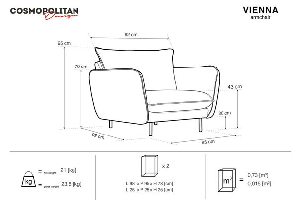 Кресло от тъмносиво кадифе Vienna - Cosmopolitan Design