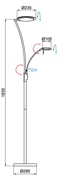 Aluminor Kitel 89 LED подова лампа с LED светлина за четене