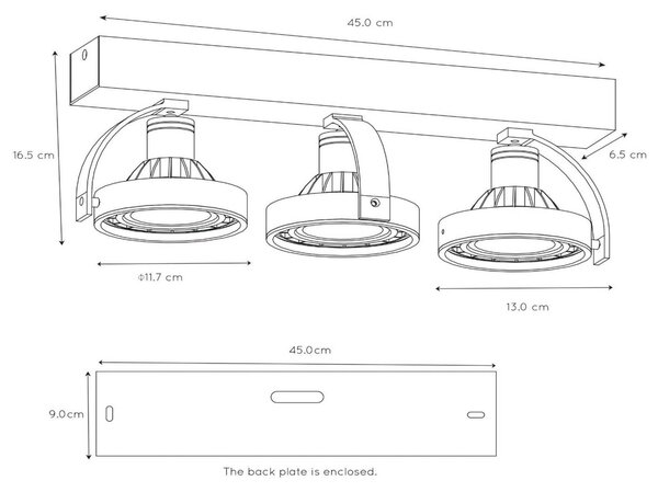 Трисветовен LED прожектор за таван Dorian, приглушен до топъл