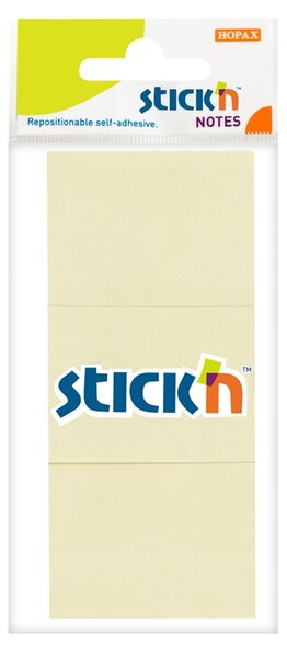 Stick'n Самозалепващи листчета, 38 x 51 mm, пастелни, жълти, 100 листа, 3 броя