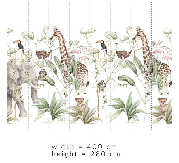 Хартиен детски тапет 400 cm x 280 cm Savanna Adventure - Dekornik