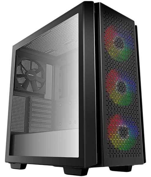 DeepCool CG560, Mid Tower, Mini-ITX/Micro-ATX/ATX/E-ATX, 2xUSB3.0, 1xAudio, 3x120mm Pre-Installed ARGB Fans + 1x140mm Black Fan, Tempered Glass, Mesh Panel, Black