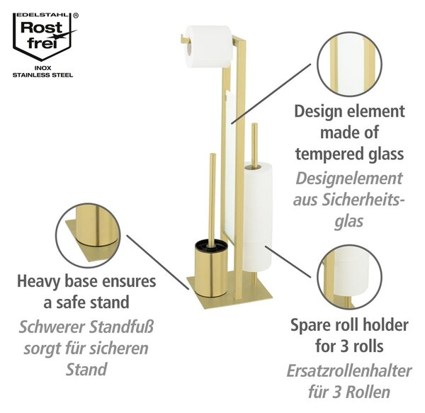 Държач за тоалетна хартия с четка от неръждаема стомана в златисто Rivalta - Wenko