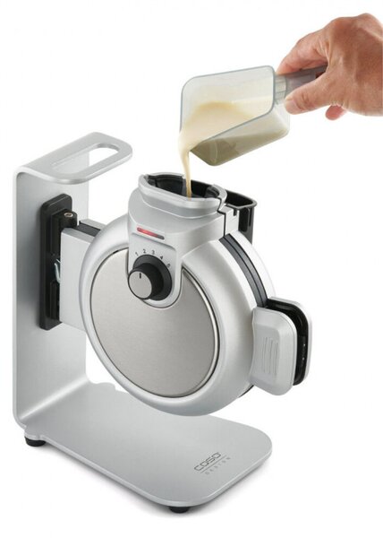 Вертикален гофретник Caso Design WaffleUp, 800W, 18 см, 5 нива, Двойно незалепващо покритие, Звуков и светлинен сигнал, Контейнер за остатъчно тесто, Сребрист