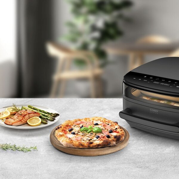 Фритюрник с горещ въздух и фурна за пица Caso AirFry & PizzaChef, 2850W, 6 л, 11 програми, 50-230°C, Таймер, Reminder, До 30 см, Черен