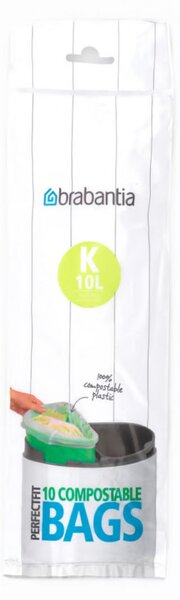 Торбички за кош Brabantia PerfectFit 647032, Размер K, 10 л, 10 броя, Биоразградими, Зелен