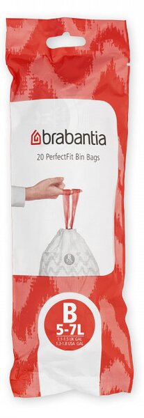 Торбички за кош Brabantia PerfectFit Slide/Paper Bin 647034, Размер B, 5-7 л, 20 броя, Бял