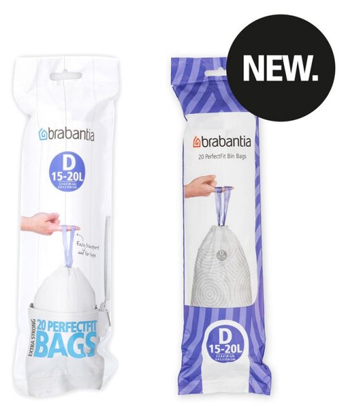 Торбички за кош Brabantia PerfectFit Sort&Go/Built-In 647036, Размер D, 15-20 л, 20 броя, Бял