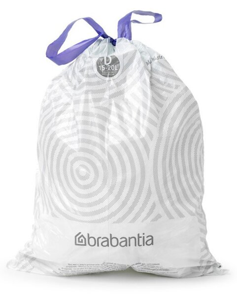 Торбички за кош Brabantia PerfectFit Sort&Go/Built-In 647036, Размер D, 15-20 л, 20 броя, Бял