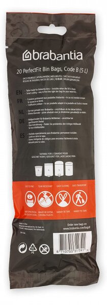 Торбички за кош Brabantia PerfectFit Slide/Paper Bin 647034, Размер B, 5-7 л, 20 броя, Бял