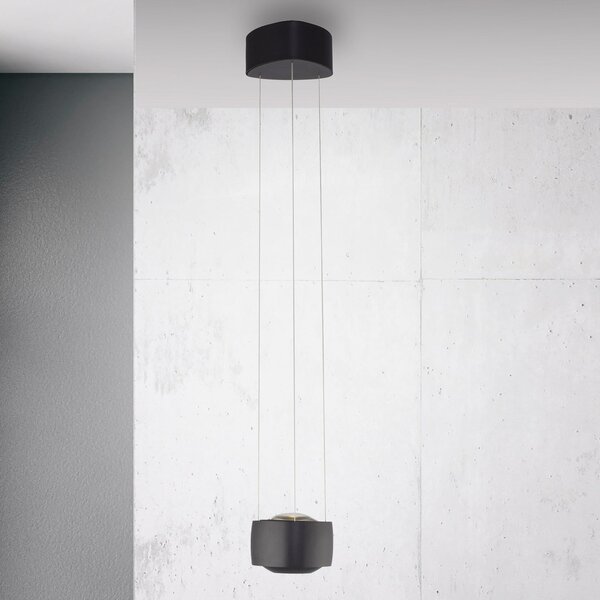 Paul Neuhaus LED висяща лампа Q-Stretto, черна, Ø 14,5 cm, Затъмняване, Черен, Дневна/трапезария, Метал, Модерен