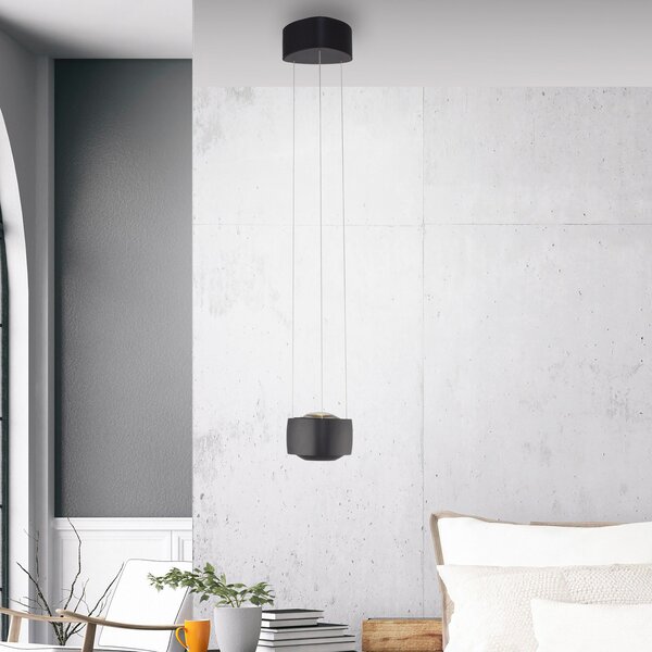 Paul Neuhaus LED висяща лампа Q-Stretto, черна, Ø 14,5 cm, Затъмняване, Черен, Дневна/трапезария, Метал, Модерен