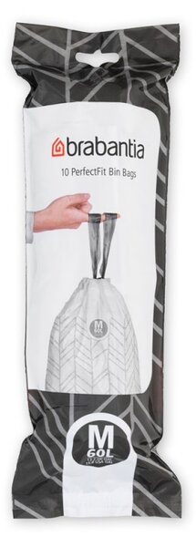 Торбички за кош Brabantia PerfectFit Bo 1004145, Размер M, 60 л, 10 броя, Бял