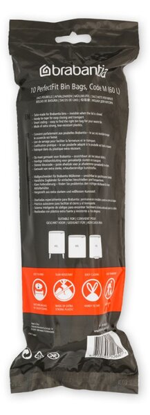 Торбички за кош Brabantia PerfectFit Bo 1004145, Размер M, 60 л, 10 броя, Бял