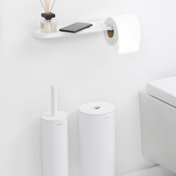 Държач за тоалетна хартия с рафт Brabantia MindSet 1005668, Лесен монтаж, Минерално покритие, Бял