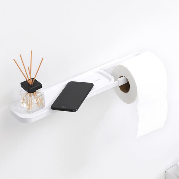 Държач за тоалетна хартия с рафт Brabantia MindSet 1005668, Лесен монтаж, Минерално покритие, Бял