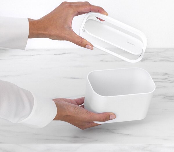 Кошче за отпадъци за баня Brabantia MindSet 1005689, Минерално покритие, Люлеещ се капак, Бял
