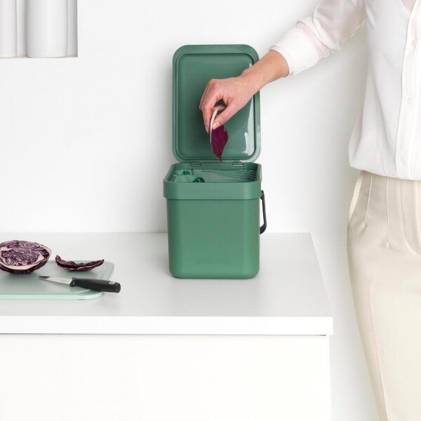 Кош за разделно събиране на боклук Brabantia Sort&Go 1003233, 6 л, Дръжка, Възможност за стенен монтаж, Тъмнозелен