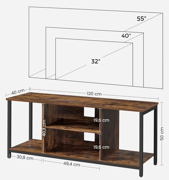 Скрин за телевизор Vasagle Кафяв 120 x 40 x 50 см