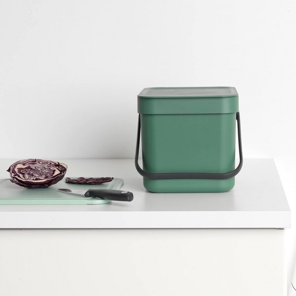 Кош за разделно събиране на боклук Brabantia Sort&Go 1003233, 6 л, Дръжка, Възможност за стенен монтаж, Тъмнозелен