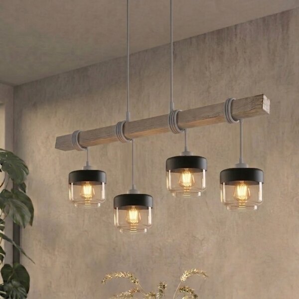 BRILAGI - Полилей на кабел WOOD GLASS 4xE27/60W/230V борова/сива/димно кафява