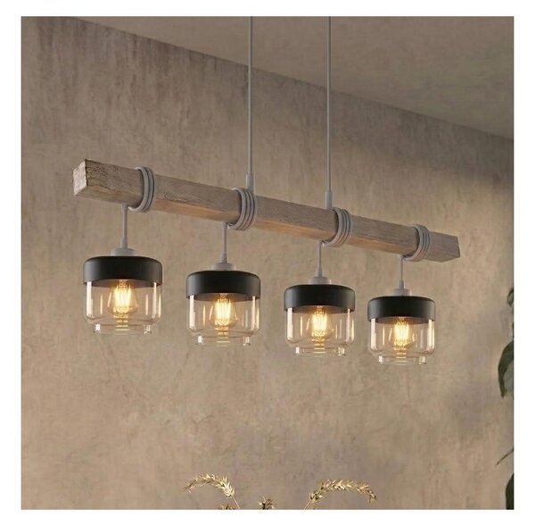 BRILAGI - Полилей на кабел WOOD GLASS 4xE27/60W/230V борова/сива/димно кафява