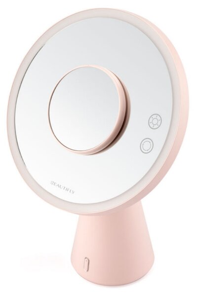 Светещо козметично огледало Smart Moon LED Cosmetic, 10x увеличение, Топла/неутрална/студена светлина, Регулируема яркост, Bluetooth високоговорител, Розов