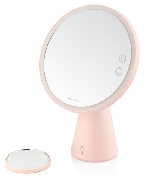Светещо козметично огледало Smart Moon LED Cosmetic, 10x увеличение, Топла/неутрална/студена светлина, Регулируема яркост, Bluetooth високоговорител, Розов