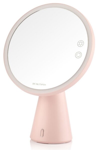 Светещо козметично огледало Smart Moon LED Cosmetic, 10x увеличение, Топла/неутрална/студена светлина, Регулируема яркост, Bluetooth високоговорител, Розов