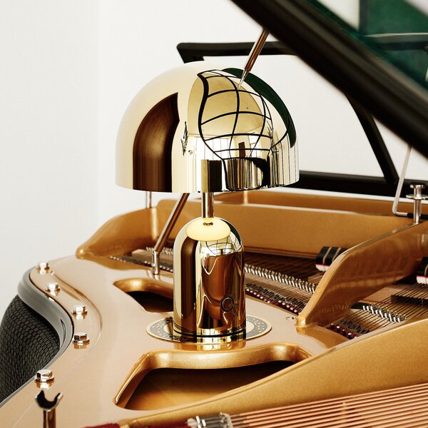 Tom Dixon акумулаторна настолна лампа BELL PORTABLE, златна, 28 cm IP44, Затъмняване, Злато / месинг, Дневна/трапезария, Пластмаса, Дизайн