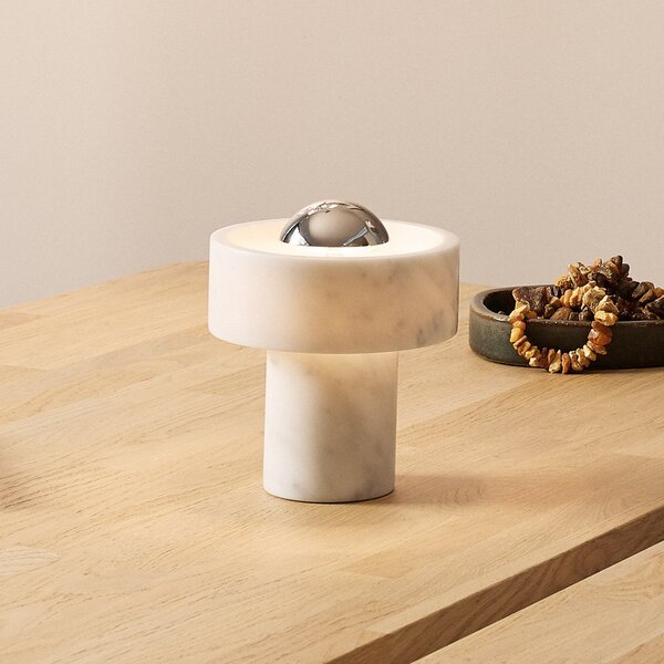 Tom Dixon LED акумулаторна настолна лампа Stone, сребриста, 19 cm, Затъмняване, Дневна/трапезария, Мрамор, Дизайн