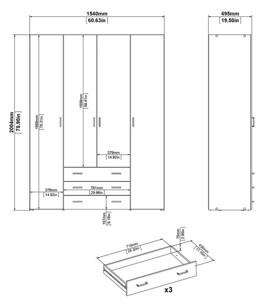 Бял гардероб 154x200 cm Space – Tvilum