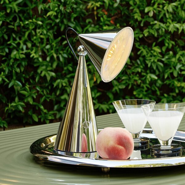 Tom Dixon LED акумулаторна настолна лампа Pose, сребриста, височина 25 cm, Затъмняване, Металик, Дневна/трапезария, Пластмаса, Дизайн
