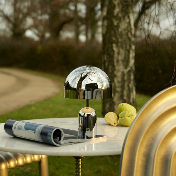 Tom Dixon акумулаторна настолна лампа BELL PORTABLE, сребриста, 28 cm IP44, Затъмняване, Металик, Дневна/трапезария, Пластмаса, Дизайн