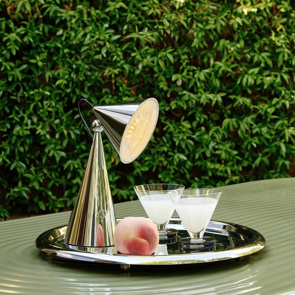 Tom Dixon LED акумулаторна настолна лампа Pose, сребриста, височина 25 cm, Затъмняване, Металик, Дневна/трапезария, Пластмаса, Дизайн