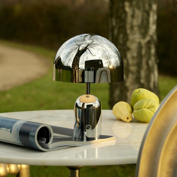 Tom Dixon акумулаторна настолна лампа BELL PORTABLE, сребриста, 28 cm IP44, Затъмняване, Металик, Дневна/трапезария, Пластмаса, Дизайн