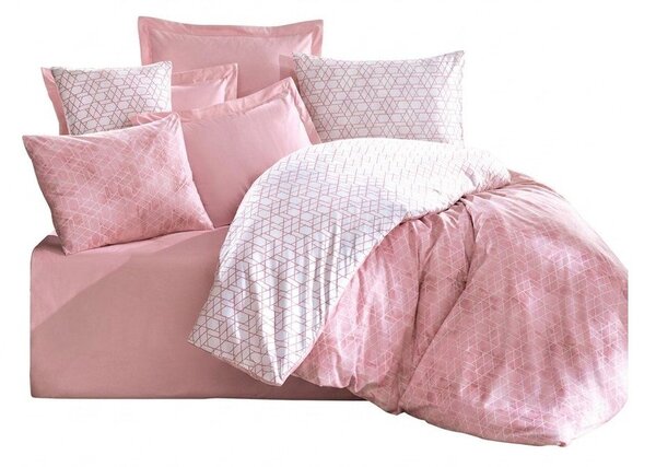 Бяло/розово единично спално бельо от памук Renforcé 140x200 cm Soft Geometry – Mila Home Luxury