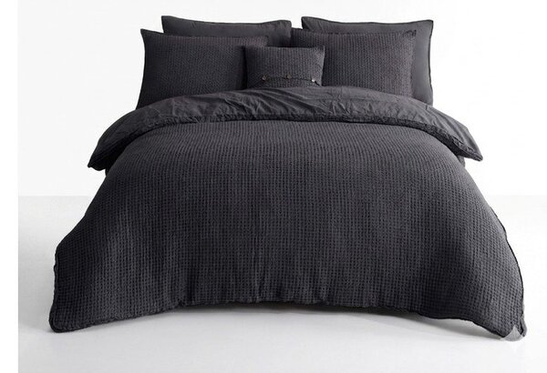 Антрацитно единично спално бельо от памук Renforcé 140x200 cm Waffle Striped – Mila Home Luxury