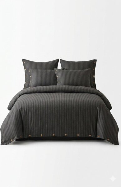 Тъмносиво двойно удължено спално бельо от памук Renforcé 240x220 cm Como Striped – Mila Home Luxury