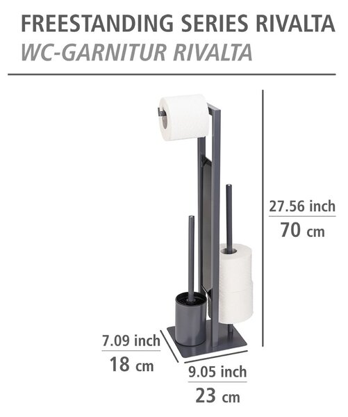 Сива поставка за тоалетна хартия с четка за тоалетна Rivalta - Wenko