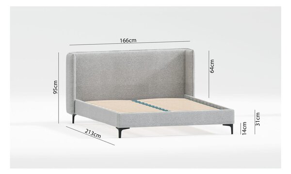 Сиво двойно тапицирано легло с включена подматрачна рамка 160x200 cm Basti – Ropez