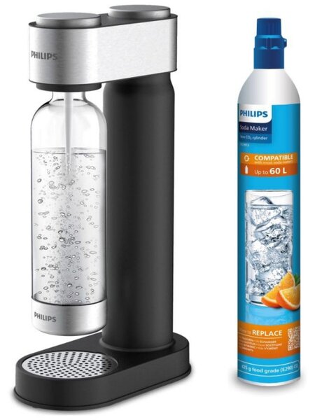 Машина за сода Philips GoZero ADD4902BK/10, 1 л, Регулиране на газировката, Предпазен клапан, Стоманен корпус, Ръчна, Черен