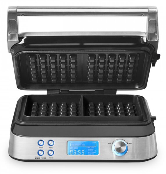 Гофретник Gastroback Advanced Control, 1600W, 220 мл, 7 степени на изпичане, Двойни нагреватели, Дълбоки плочи, Таймер, Защита от преливане, Сребрист